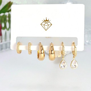Três pares de brincos da moda com pingentes de zircônia em forma de lágrima Brincos de argola clássicos em Oferta na Shopee