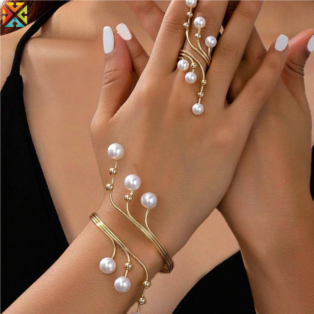 Anel De Linha De Moda Conjunto De Joias Simples Personalidade Exagerada Pulseira De Pérola Para Festa Presente De Menina