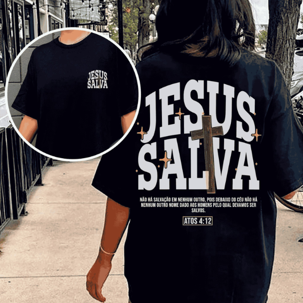 Camiseta Basica Evangelica Moda Streetwear 100% Algodão Estampado Jesus Salva