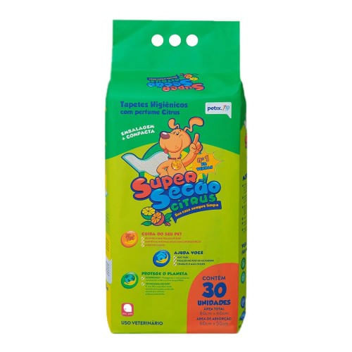 Tapete Higiênico Super Secão Petix Citrus para Cães 80X60Cm - 30 unidades