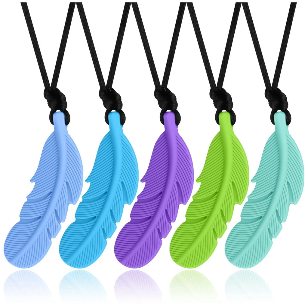 Mordedor Sensorial Colar Silicone Autismo Infantil Pena 3Und