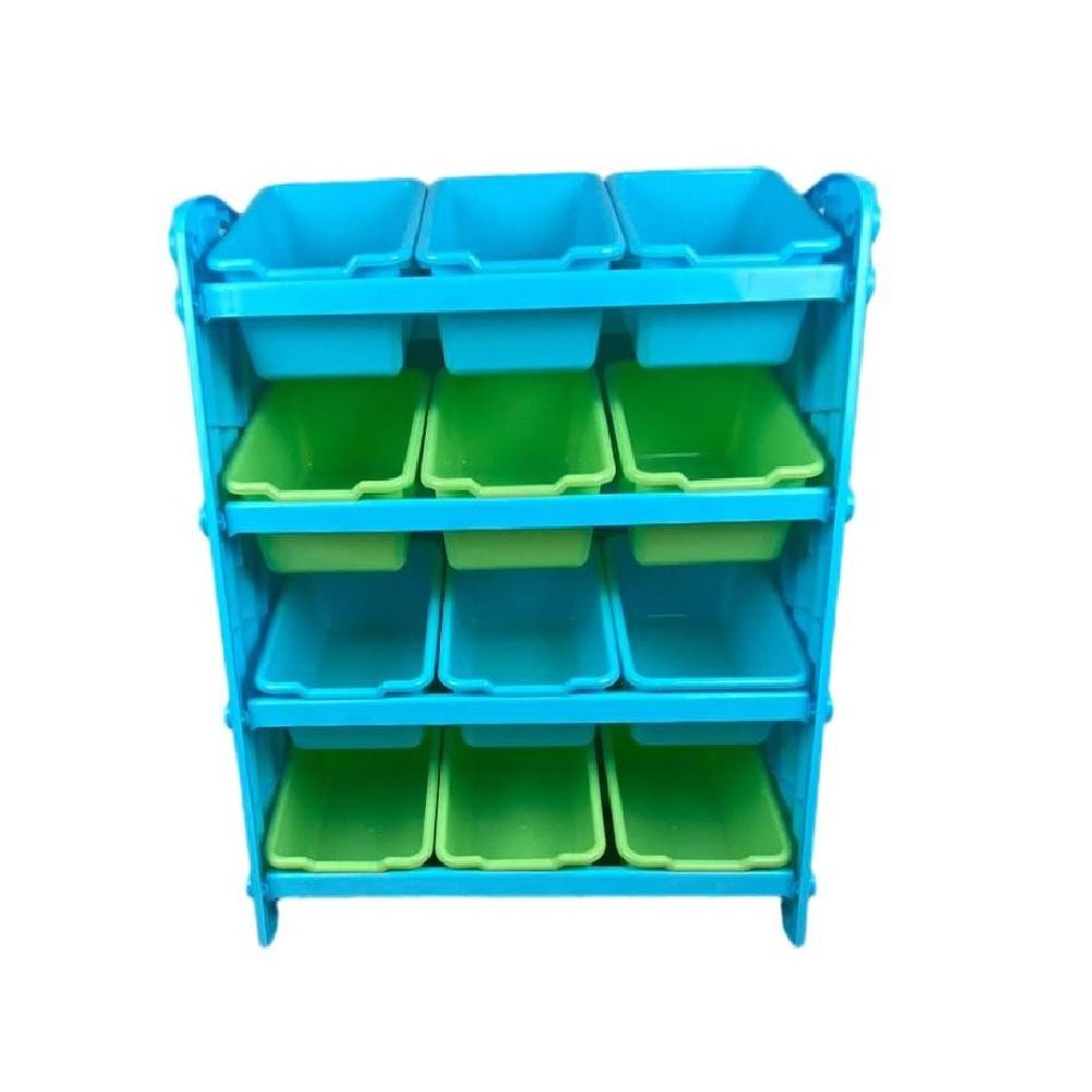 ESTANTE ORGANIZADOR INFANTIL 12 GAVETAS BAU COLORIDA CAIXA GAVETEIRO QUARTO MENINOS AZUL