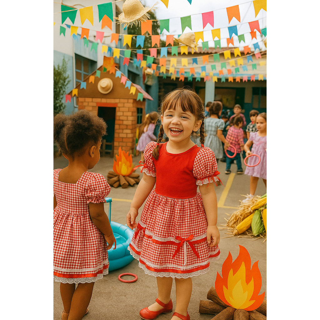Vestido infantil Festa Junina Festa Junina Xadrez Caipira