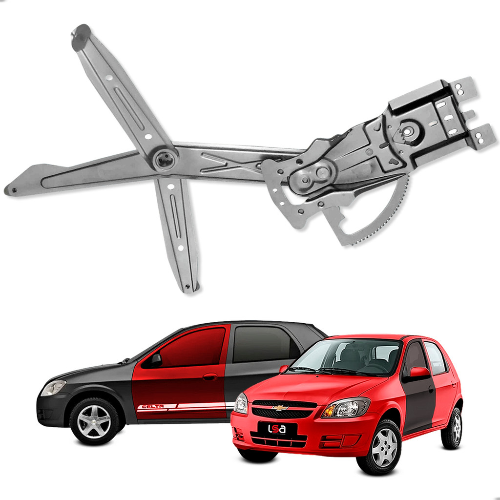 Elevador Vidro Dianteiro Esquerdo Celta 2P 2000-2016 Aço Resistente Encaixe Motor Bosch 8 Dentes Fácil Instalação