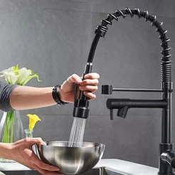 Torneira Cozinha Gourmet de Bancada Monocomando Com Spray Extensor, preto Aço Inox 304 Torneira