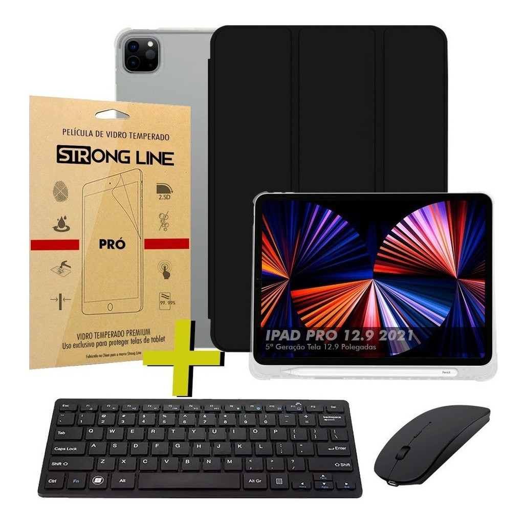 Capa P/ iPad Pro 12.9 5ª Geração + Teclado Mouse + Pelicula