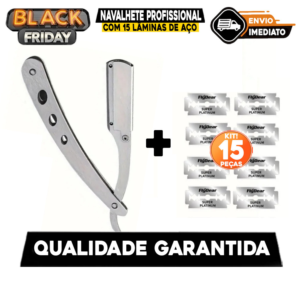 Navalha Navalhete Profissional Com 15 Lâminas De Aço Inox Para Corte Perfeito Da Barba E Cabelo