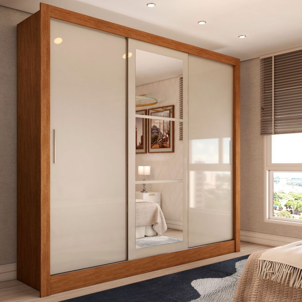 Guarda-Roupa Casal Cali 3 Portas 3 Gavetas com Espelho - Panorama Móveis em Oferta na Shopee