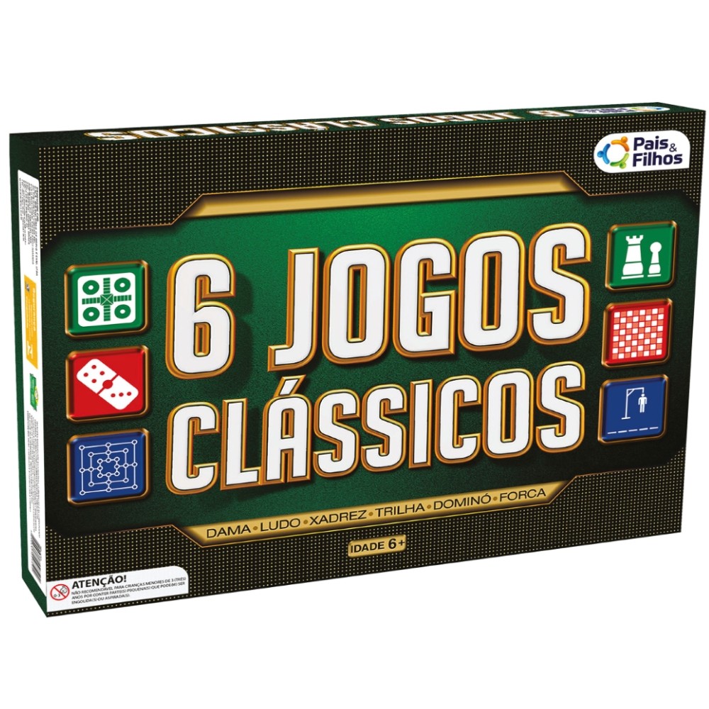 6 JOGOS CLÁSSICOS PAIS E FILHOS BRINQUEDOS DAMA LUDO XADREZ TRILHA DOMINÓ FORCA DADO TABULEIRO PEÇAS