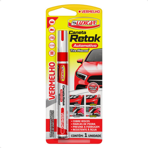 Caneta Pintura Reparadora Tira Riscos Carro Moto - Vermelho