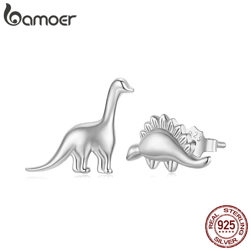 Bamoer 925 Brincos De Prata Esterlina Assimétrico Dinossauro Arte Design Moda Anti-Alérgico Jóias Presente Feminino