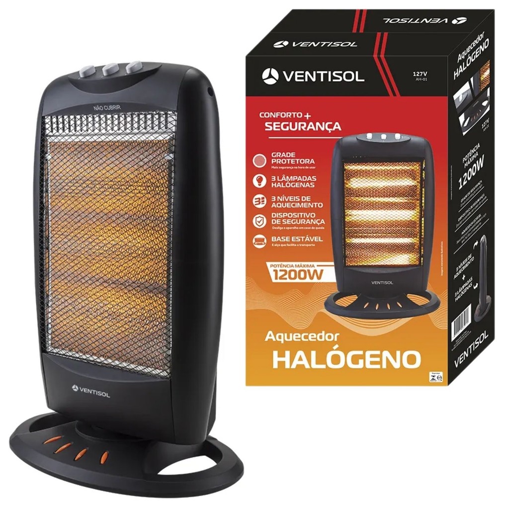 Aquecedor De Ambiente Eletrico Ventisol 220V Portatil Domestico Halogeno 1200W - AH-02