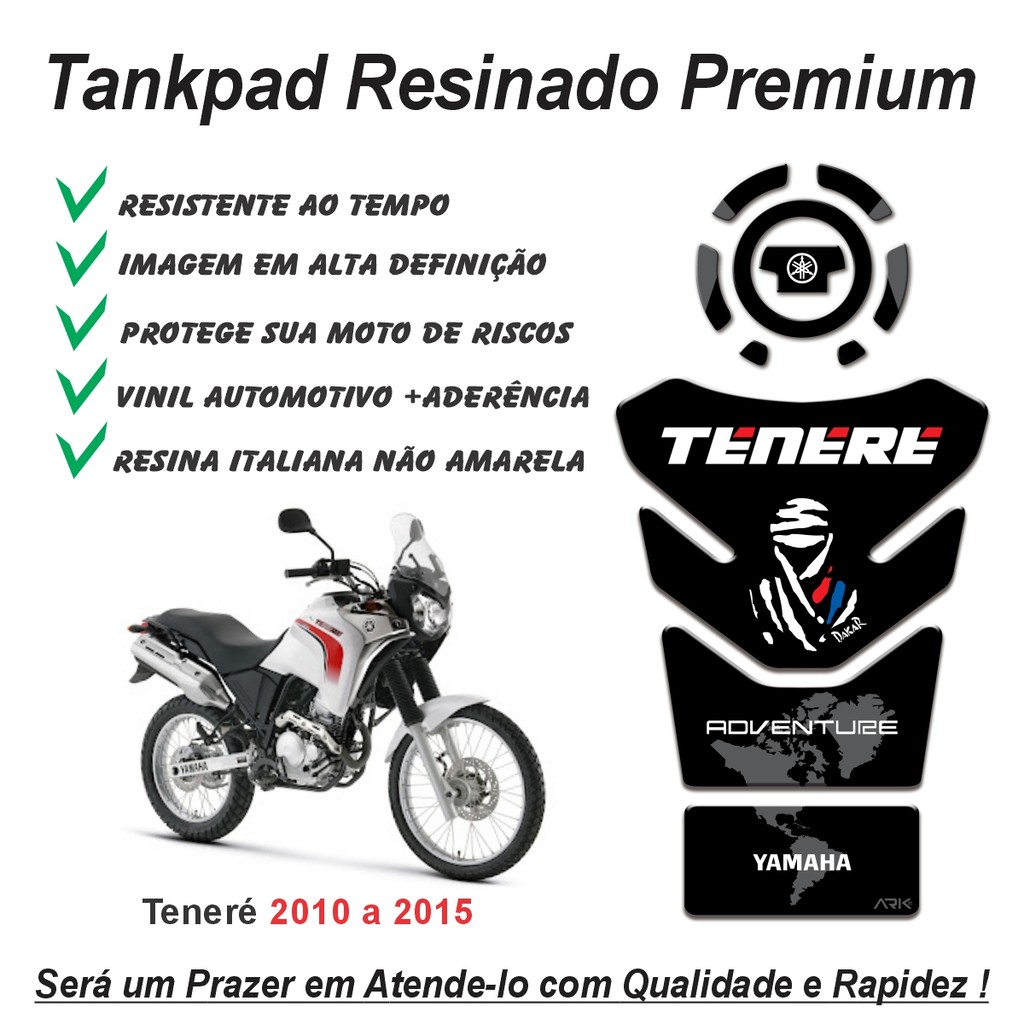 Adesivo Protetor de Tanque Tankpad E Bocal 3d Resinado Moto Yamaha Tenere 250 ano 2010 a 2015