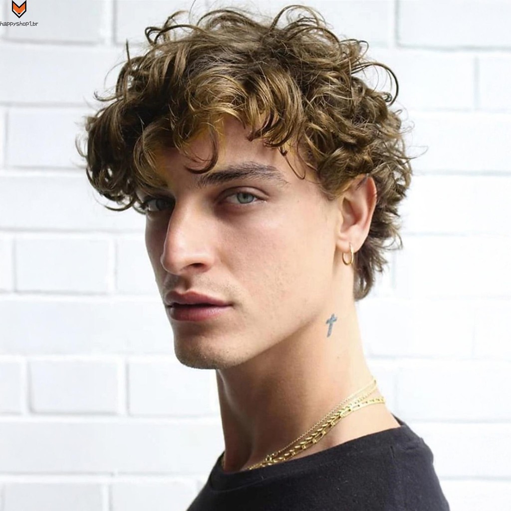Peruca Curta Marrom Encaracolada Masculina , Substituição Natural De Cabelo Falso Para Homens , Meninos , Uso Diário , E em Oferta na Shopee