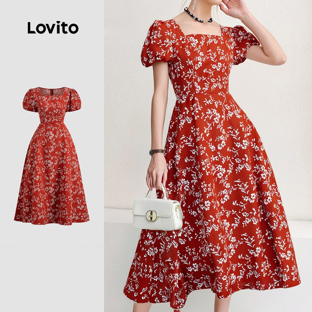 Lovito Vestido Romântico Ditsy Com Estrutura Floral Para Mulheres LBL24673 - Women Clothes