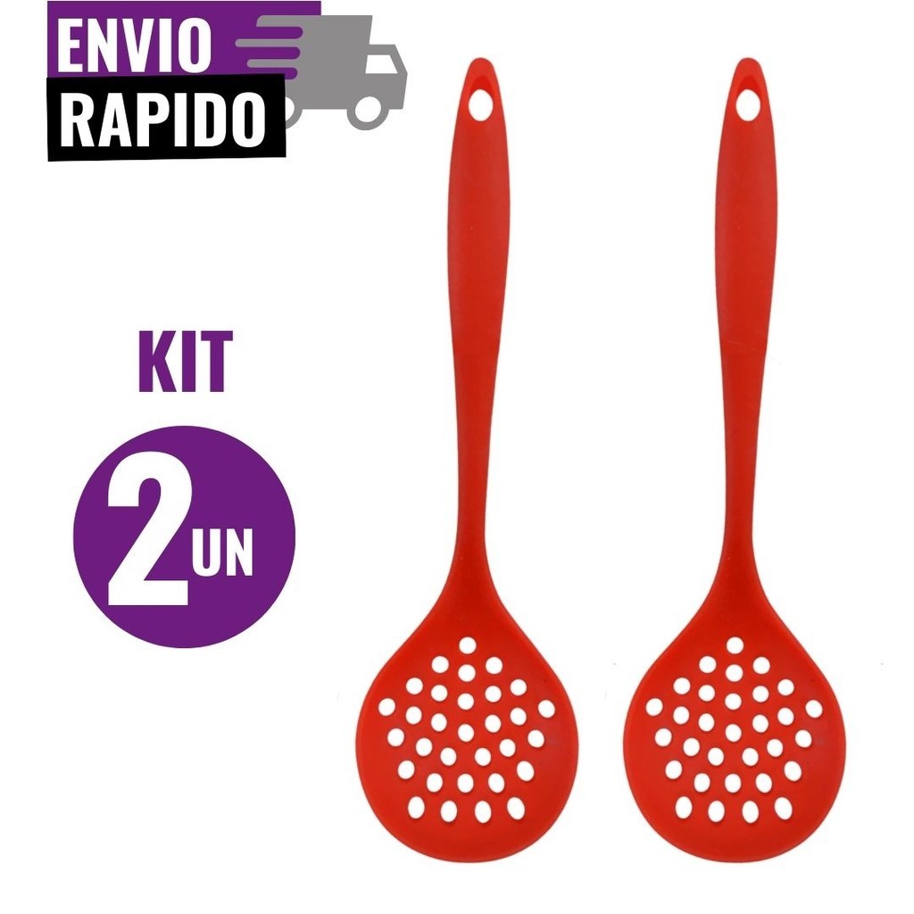 Conjunto 2 Escumadeira de Silicone Resistente Utensílio Antiaderente Multiuso