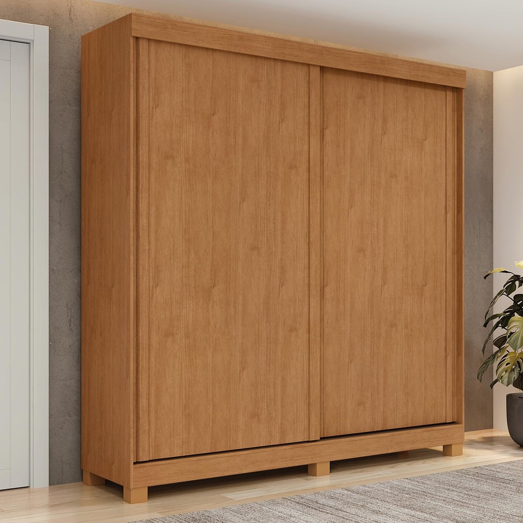 Guarda-Roupa 2 Portas de Correr 2 Gavetas Easy Light com Pés Amendoa Clean/off White/Amendoa Clean em Oferta na Shopee