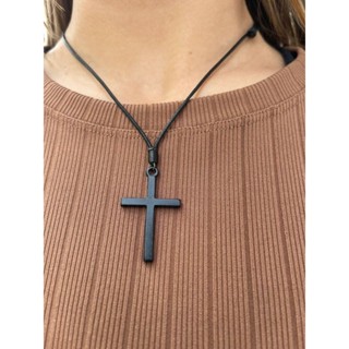 Colar de Cruz Crucifixo Preto Prata Cordão Regulável Masculino Feminino em Oferta na Shopee