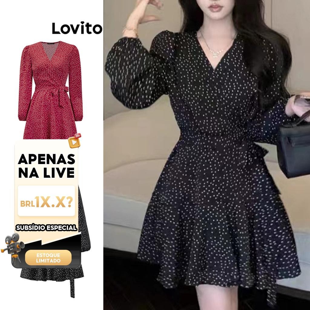(KOL‘s pick) Lovito Vestido Casual De Bolinhas Com Manga Bufante Para Mulheres LNE27238 (Multicolorido) - Women Clothes