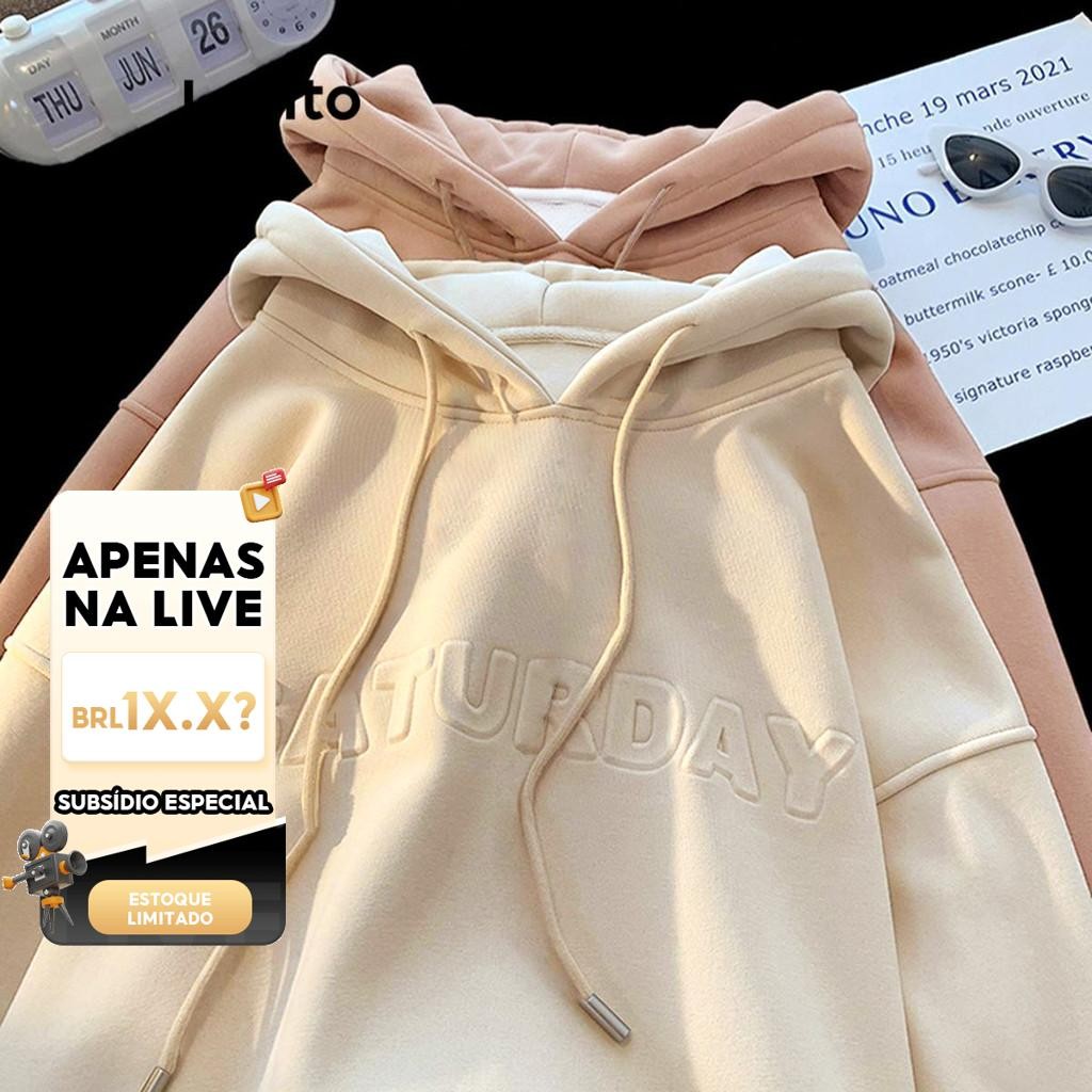 (Live Hosts' pick) Lovito Moletom Casual Com Estampa Lisa Para Mulheres LNA40001 (Multicolorido) em Oferta na Shopee