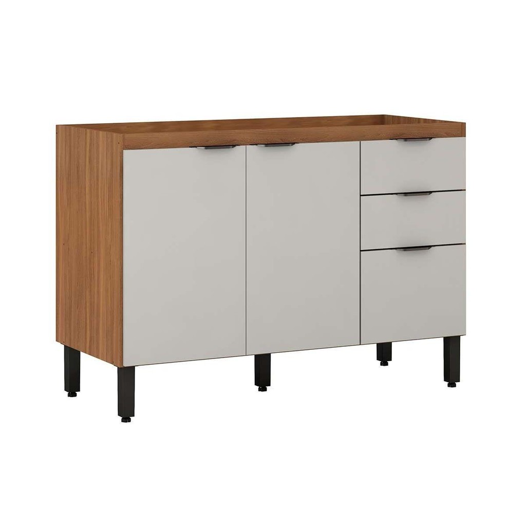 Gabinete de Cozinha Modulado Firenze 3 Portas e 2 Gaveta s/ Tampo p/Pia 120cm Amendola/Nude Prime TX - Demóbile - Home & Living