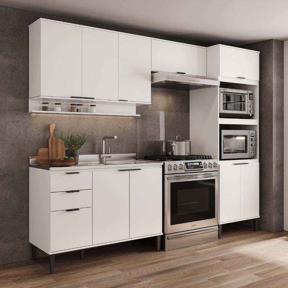 Armário de Cozinha Completa c Balcão Miami Box Carraro Branco em Oferta na Shopee