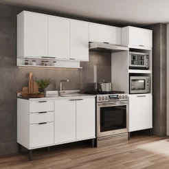 Armário de Cozinha Completa c Balcão Miami Box Carraro Branco