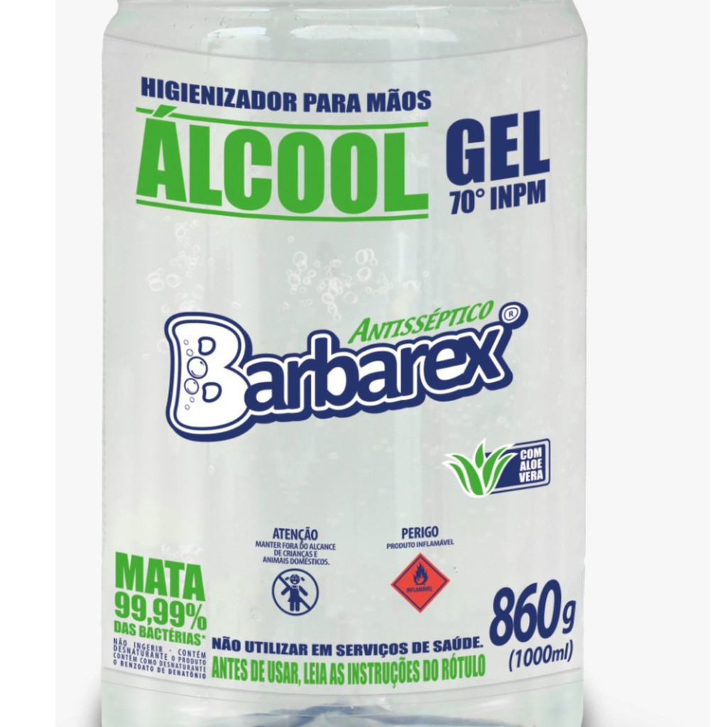 Detalhes do Kit 2 Álcool Gel Elimina 99,9% Das Bacterias 70 Barbarex 860g