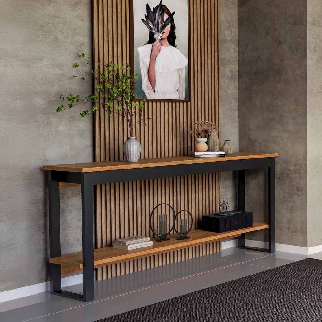 Aparador Industrial 180cm com 1 Gaveta Freijó/Preto - Dalla Costa em Oferta na Shopee