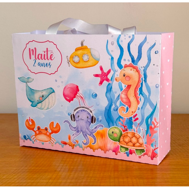 Kit Sacolinhas Surpresa FUNDO DO MAR MENINA - Personalizada - Pegue e Monte - Lembrancinha Festa