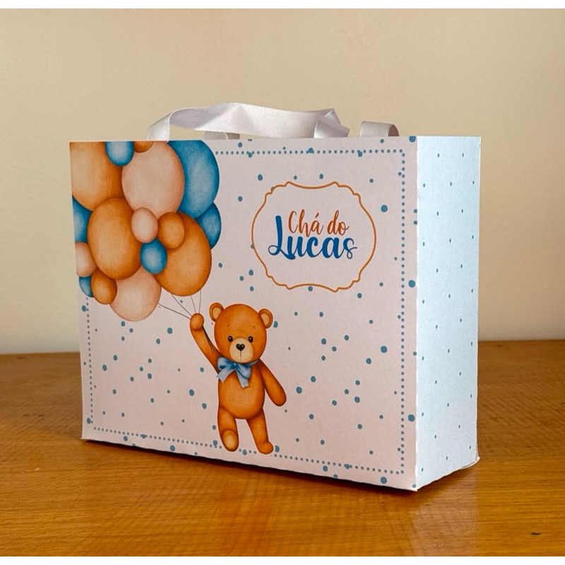 Kit Sacolinhas Surpresa CHÁ DE BEBÊ URSINHO AZUL - Personalizada - Pegue e Monte - Lembrancinha Festa