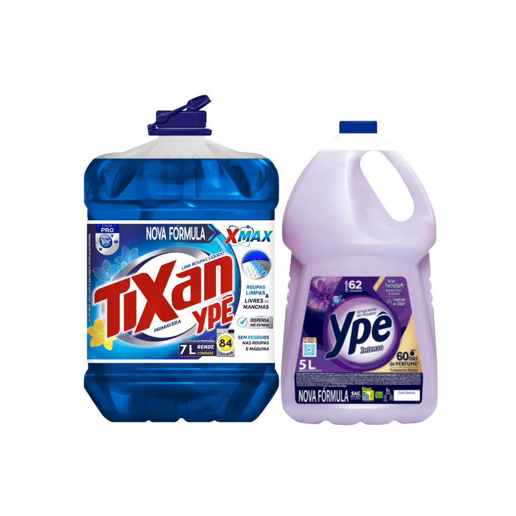 Lava Roupas Líquido Tixan Ypê 7L + Amaciante Intenso 5L Ypê