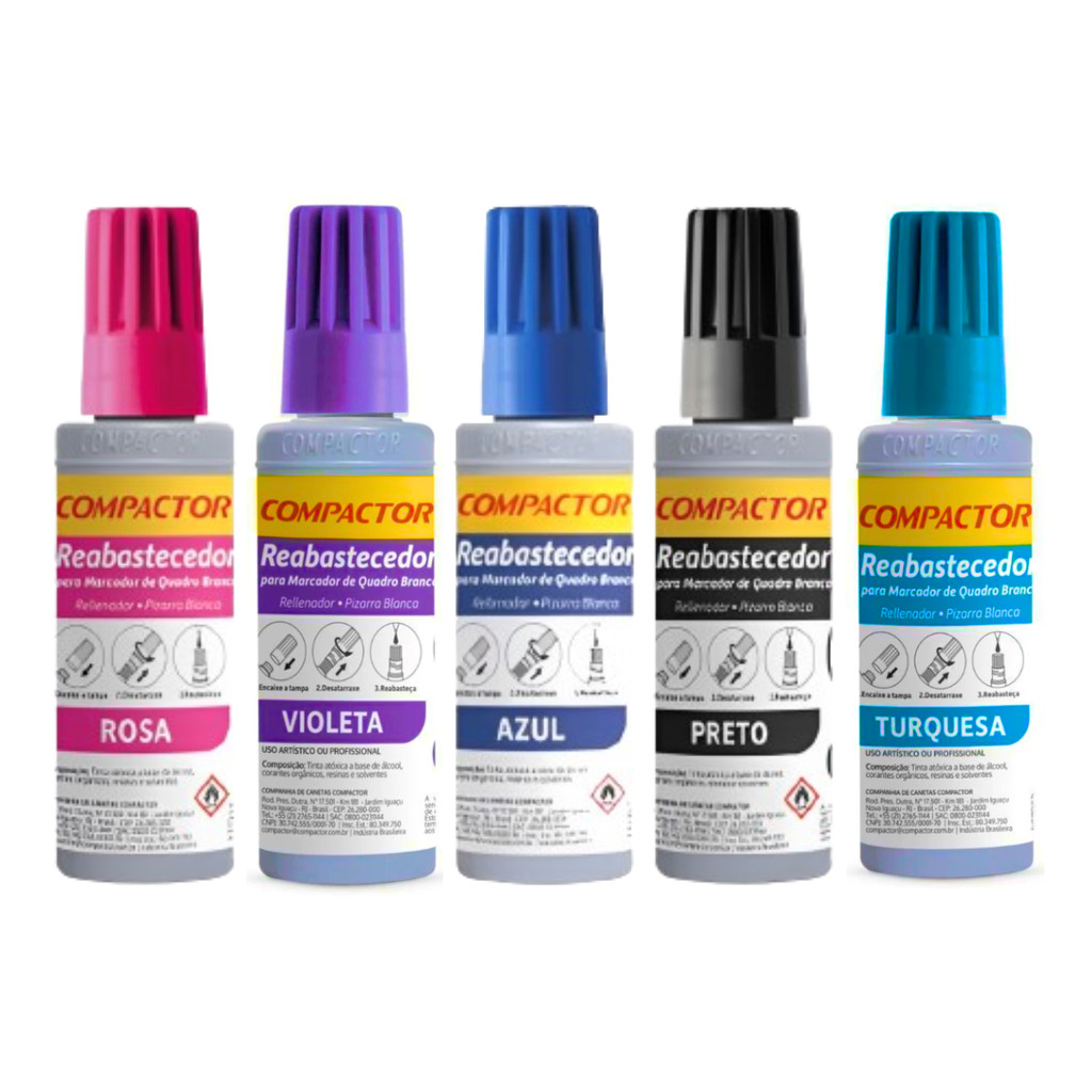 Kit 5 Reabastecedores  Refil Para Quadro Branco Compactor  30ml COR:KIT5 em Oferta na Shopee
