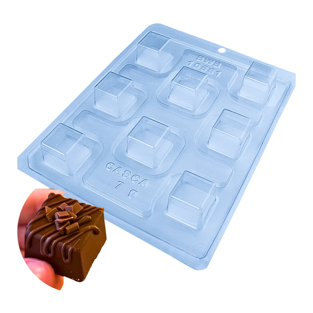 Forma p/ Chocolate Cod. 10551 Bombom Quadrado Tradicional 3 partes c/ Silicone Bwb