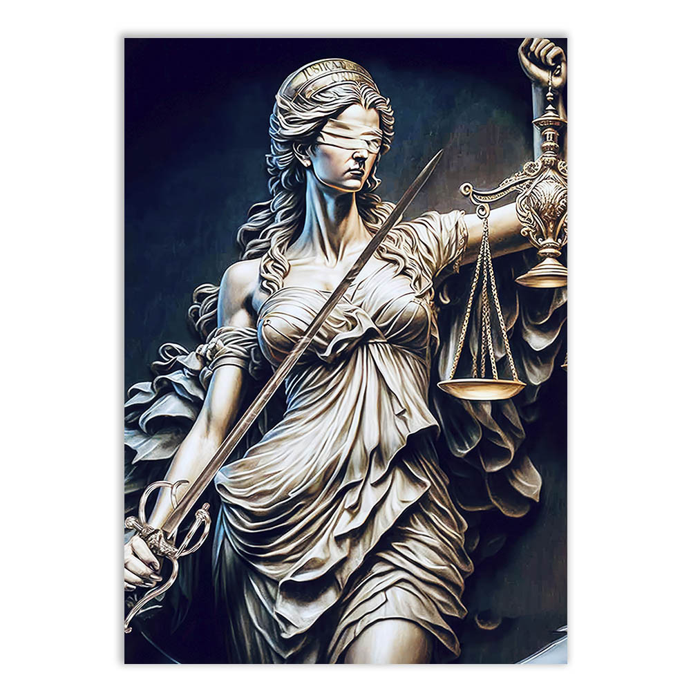 Placa Decorativa Deusa Da Justiça Themis Ilustração Estatua Poster Quarto Sala
