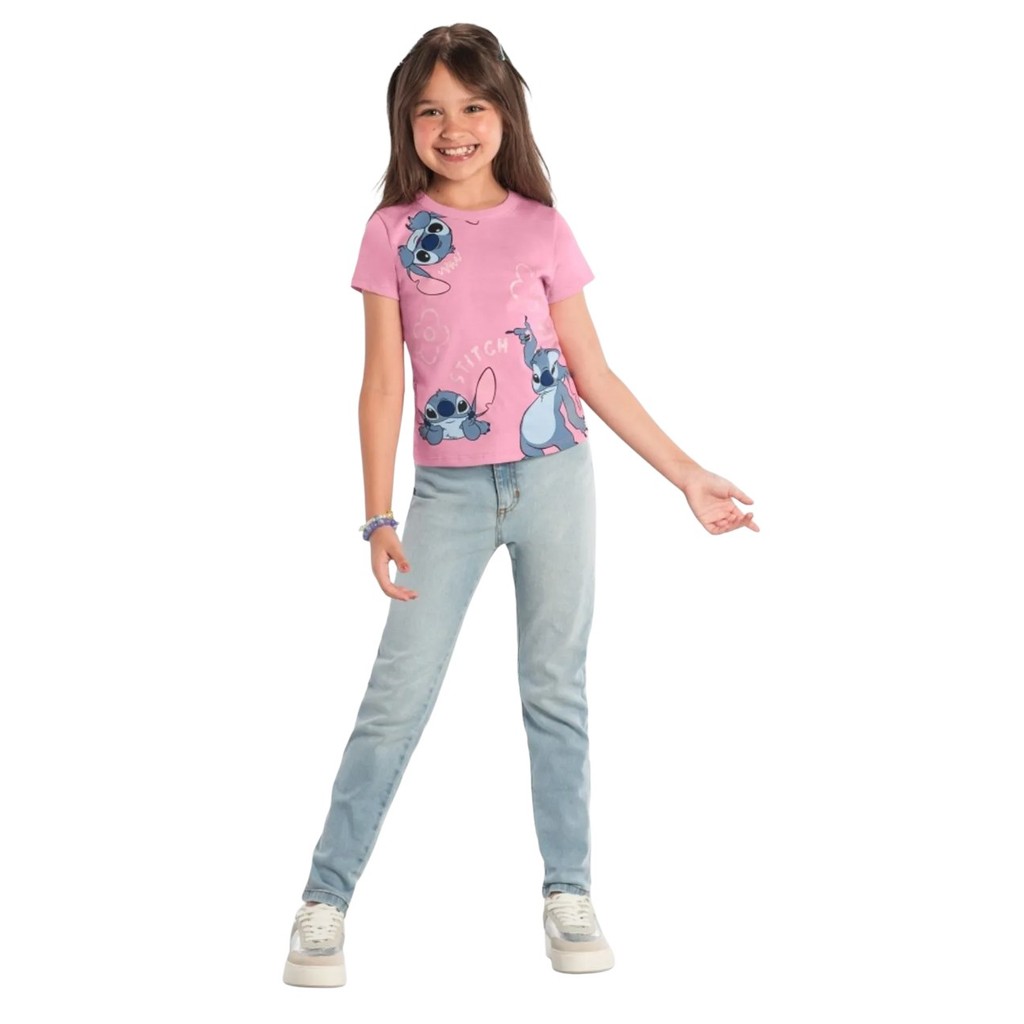 Blusa Infantil Menina em Malha do Stitch com Glitter Brandili