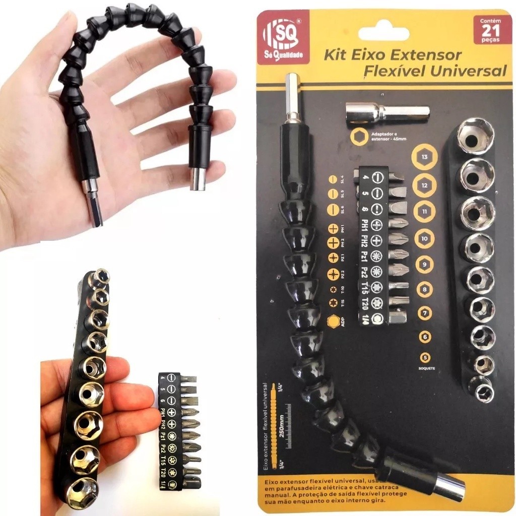 Kit Extensor Prolongador Flexível Parafusadeira Universal 250mm Bits Soquetes ATACADAO BAZZAR