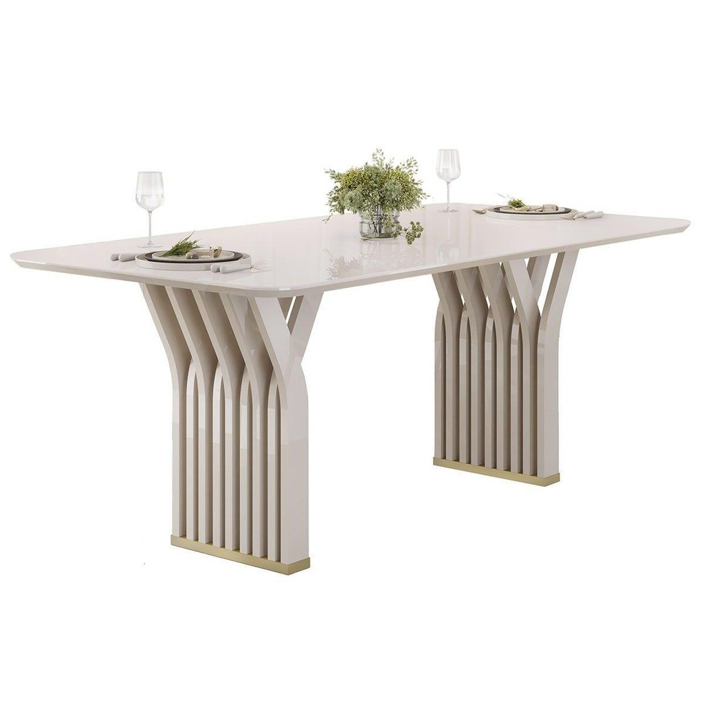 Mesa de Sala Jantar Yara c/ Tampo Madeirado c/ Vidro Redondo 180x100cm Off White/Off White - DJ Móveis em Oferta na Shopee