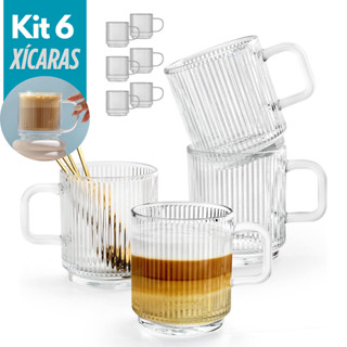 Conjunto 6 Canecas de Vidro Caneladas Xícaras Resistentes Textura Canelado Café em Oferta na Shopee