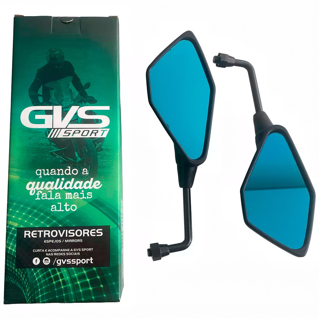 Par Retrovisor GVS Kawasaki Z400 Mini Rebaixado Haste Longa Lente Plana Azul - Spare Parts and Accessories for Vehicles