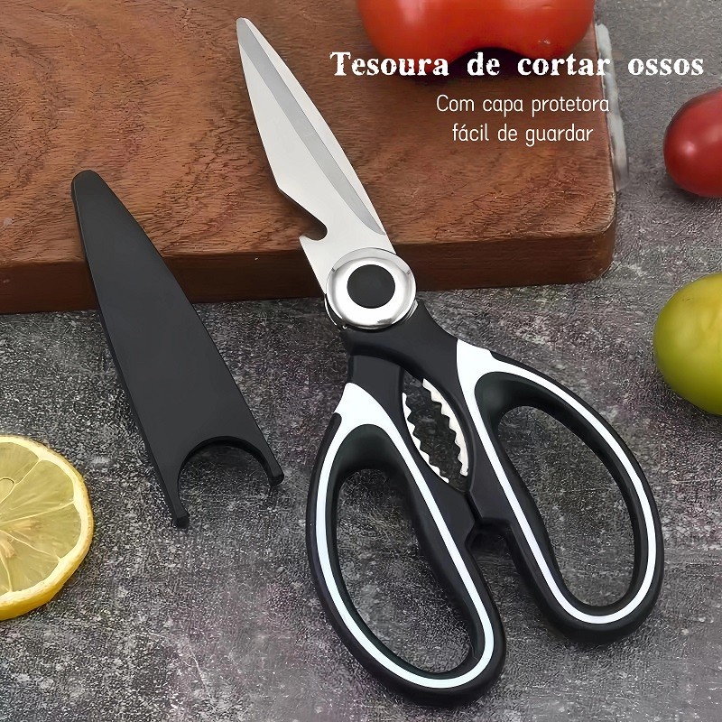 Tesoura Multiuso Inox de cozinha – Corta Carnes, Ossos e Abre Nozes e Garrafas