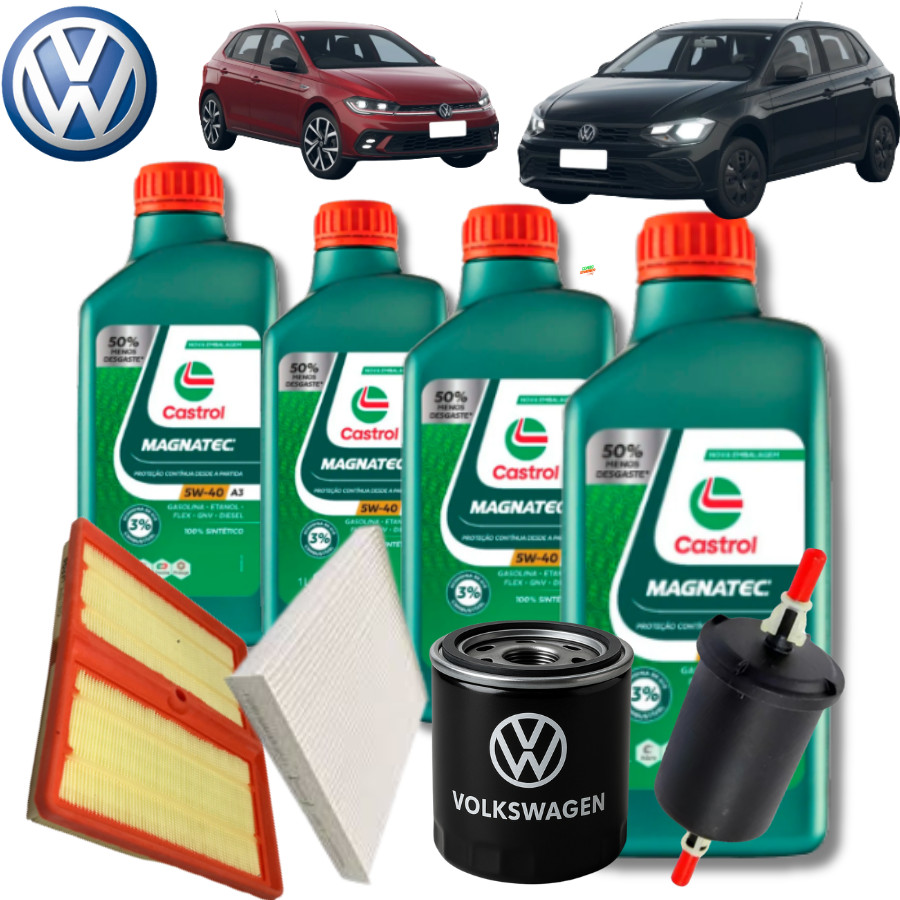 KIT REVISÃO TROCA ÓLEO 5W40 CASTROL VW POLO 1.0 12V TSI 2018/2025