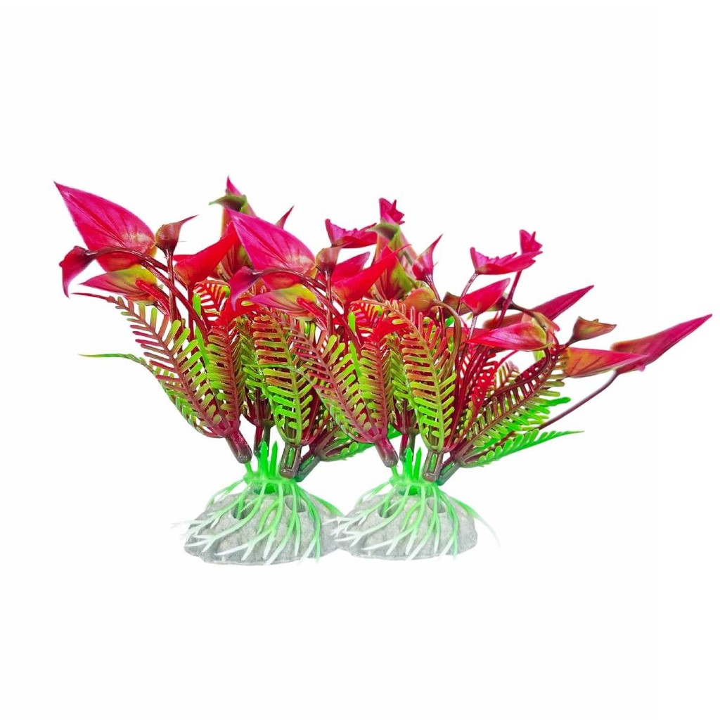 Decoração aquario 2 Plantas Artificial vermelha anthurium