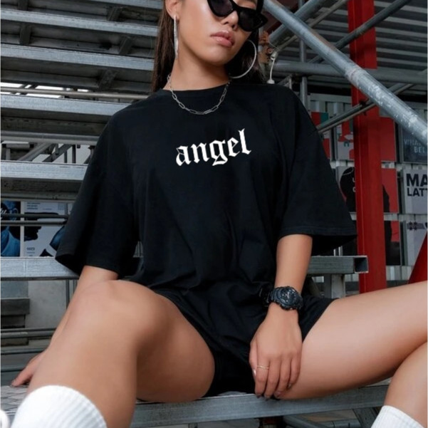 Camiseta Angel Aesthetics Camisa Oversized Streetwear Estilo Largo de Rua Feminina