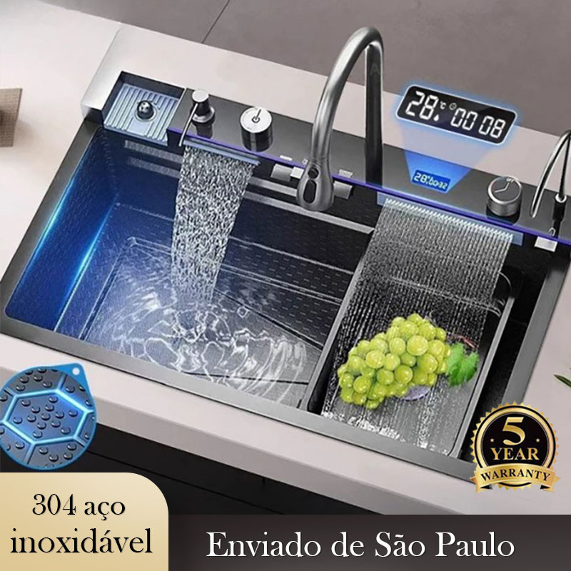 Kit Cuba de Cozinha Gourmet Completa Aço Inox Acessórios Mostra a Temperatura Torneira Gourmet - Miniatura 2