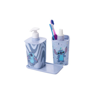 Kit Banheiro Lavabo Porta-sabonete Porta-escova Stitch 420ml - Plasútil em Oferta na Shopee