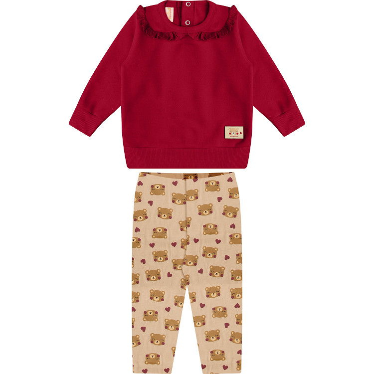 14681 - CONJUNTO INVERNO BEBE MENINA CASACO MOLETOM COM LAISE E LEGGING MOLECOTTON TAM P M G