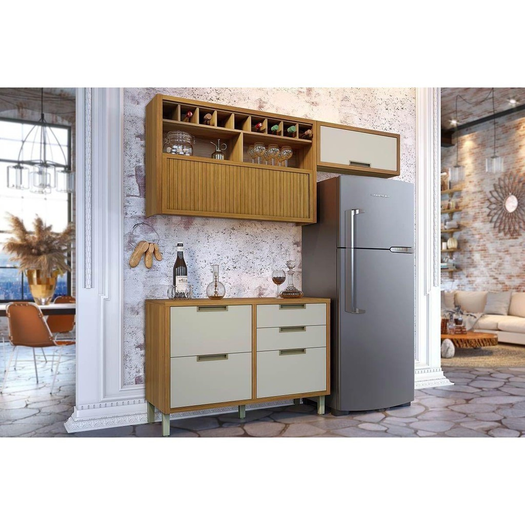 Cozinha Completa Imperatriz 3 Peças (2Aéreos+1Balcão) C6P45 Freijo/Off White - Nesher em Oferta na Shopee