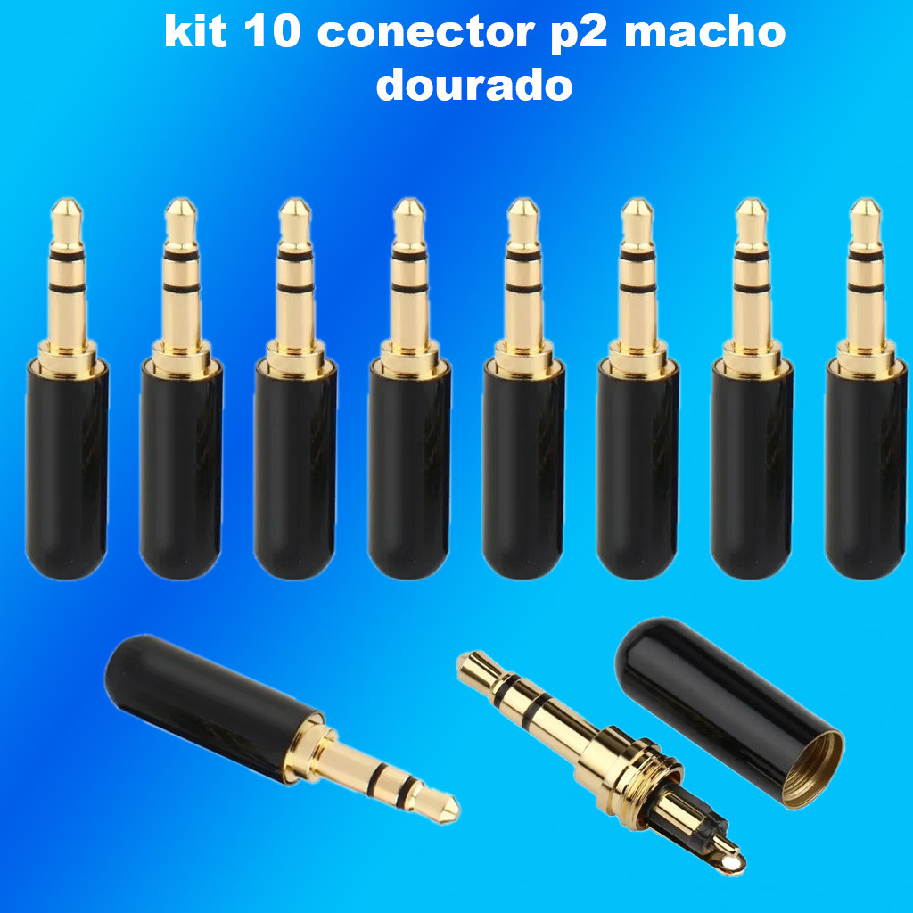 Kit 10 Conectores de Áudio Estéreo P2 3,5 mm Macho com Chapeamento de Ouro em Oferta na Shopee