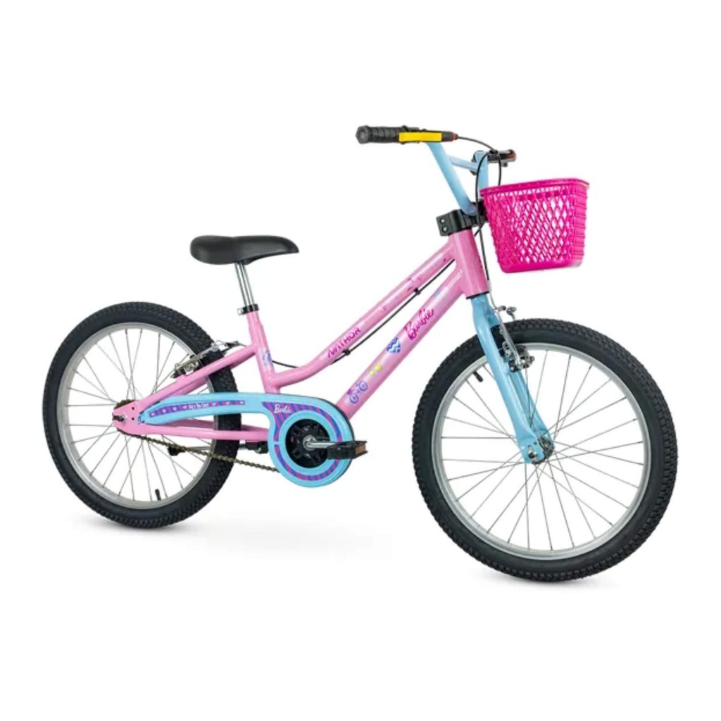 Bicicleta Infantil Aro 20 Barbie Mattel Rosa e Azul com Freios V-Brake Nathor - Modelo 101370160001